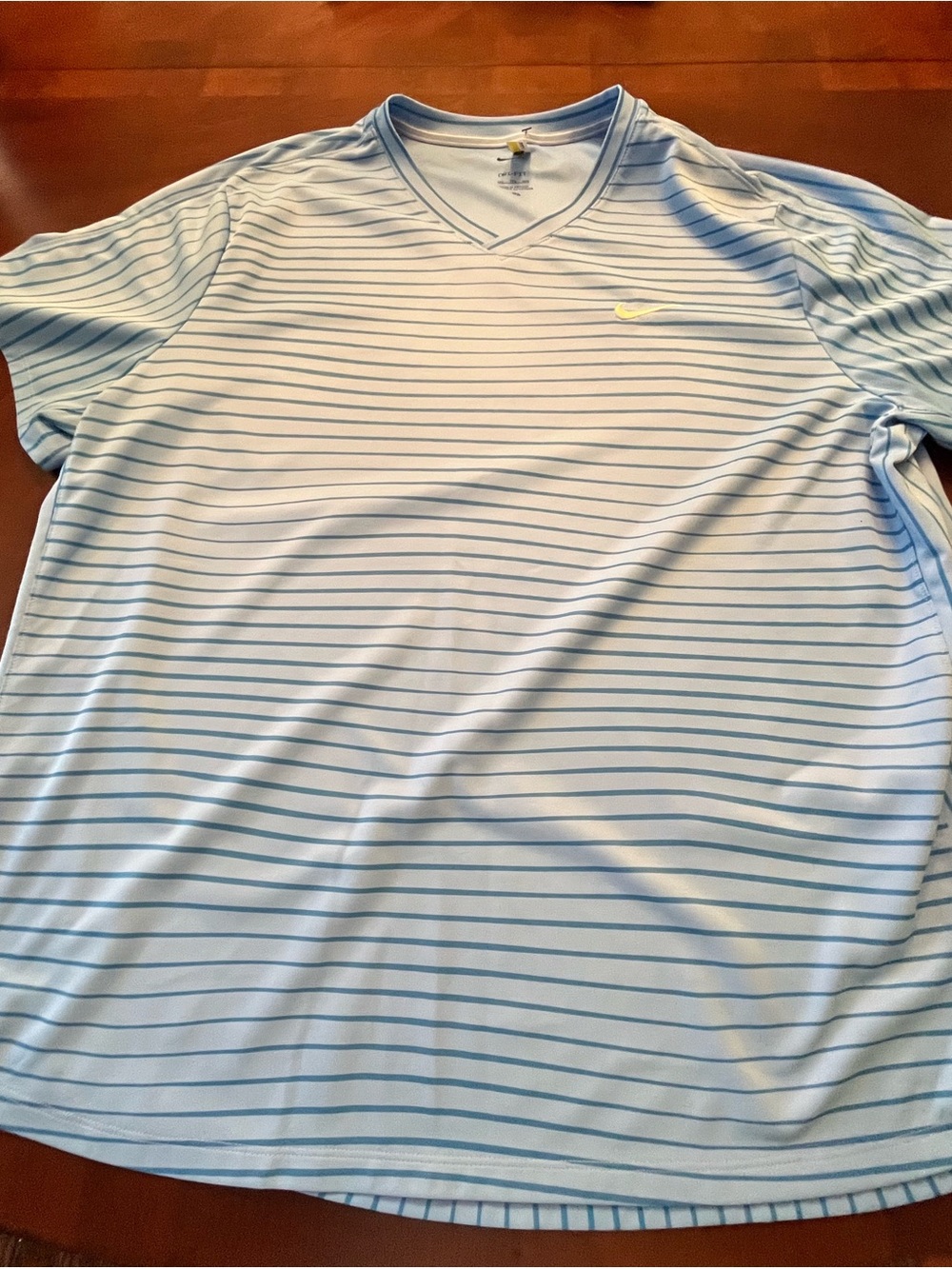 Men's Light Blue Nike Striped V-Neck Performance Shirt NWT